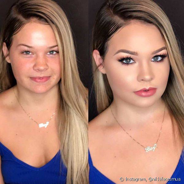 O antes e depois de maquiagem ? a melhor maneira de ver o poder que uma boa produ??o tem no visual, n?? (Foto: Instagram @nikkifacesmua)